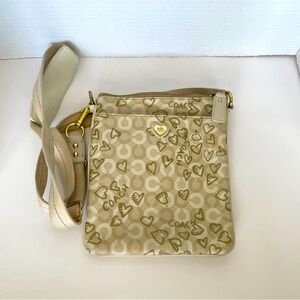 Coach Waverly Hearts Swingpack Crossbody Bag – Gold & Khaki PVC